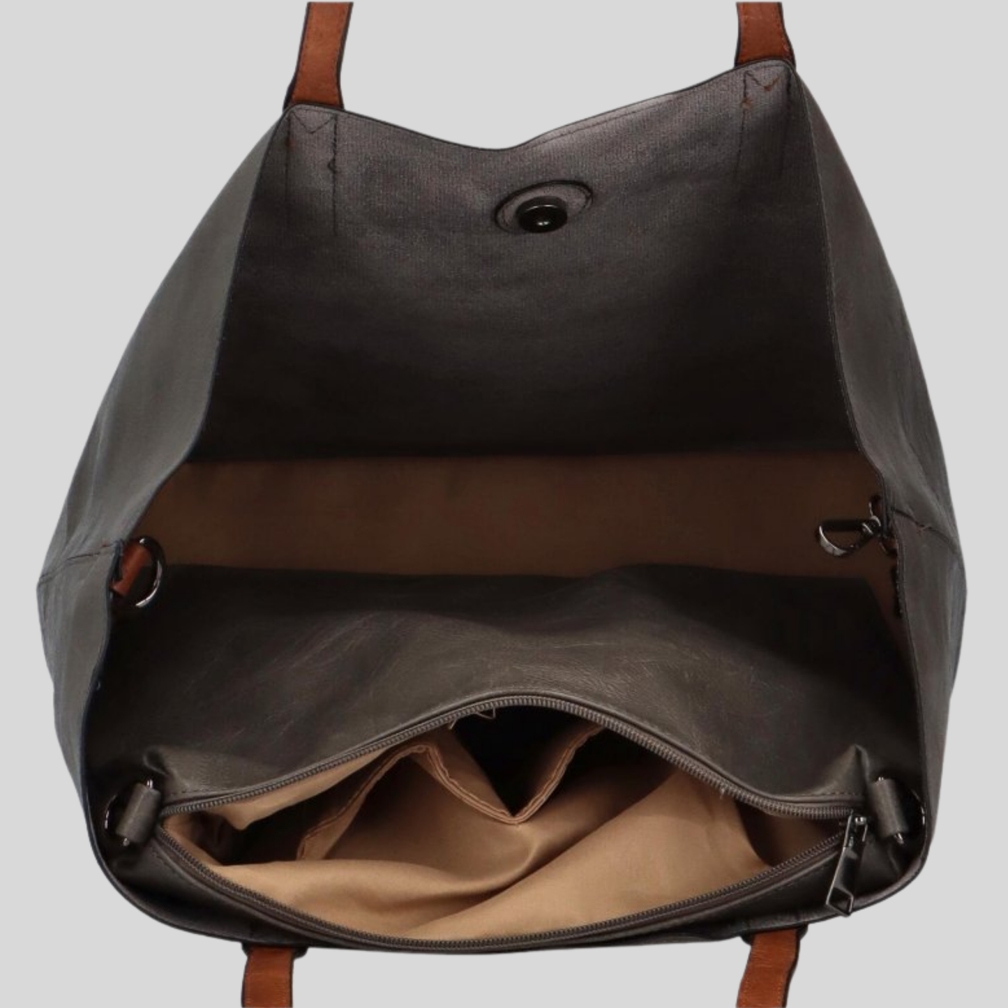 Sac Fourre-Tout Urban Style – Gris & Anses Cognac