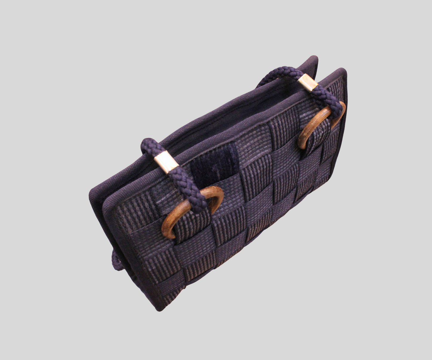 Sac tressé bleu Made in Italy en tissu et cuir