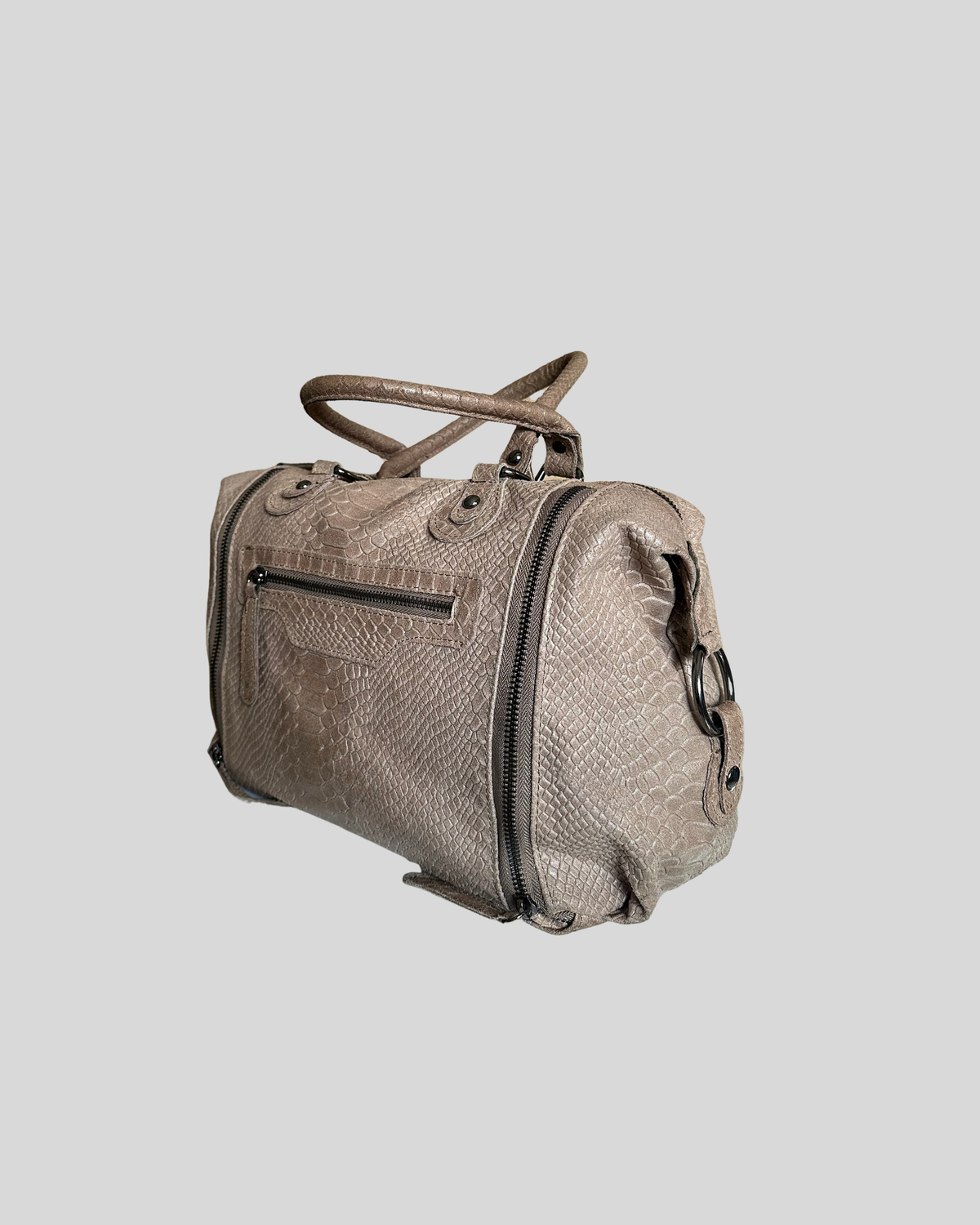 🇮🇹 Sac à main taupe effet python en cuir véritable – Made in Italy
