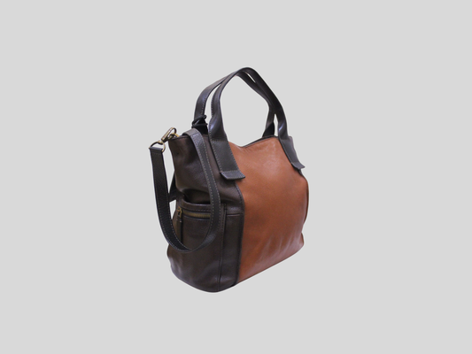 🇺🇸 Fossil – Sac shopper bicolore en cuir marron