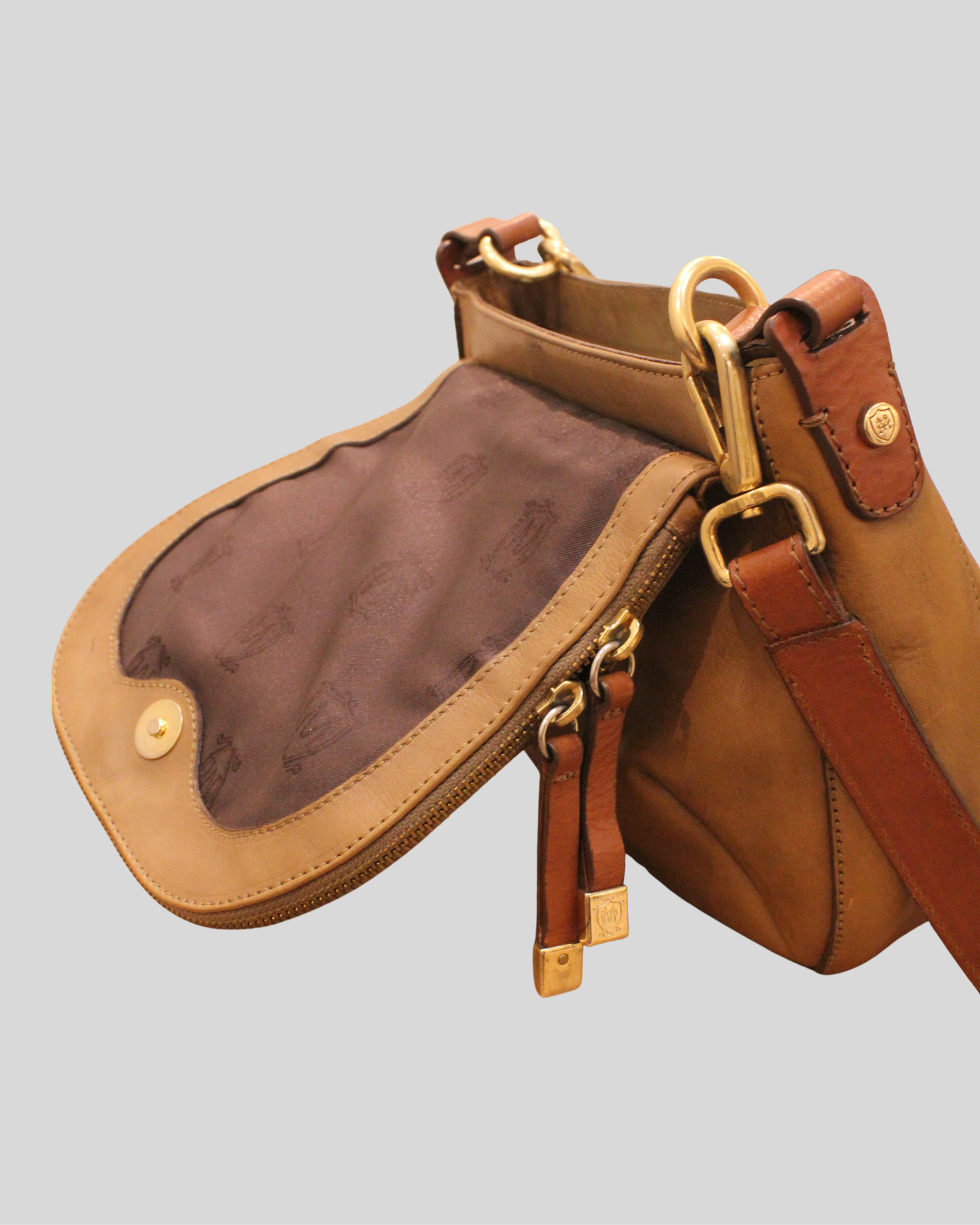 Sac bandoulière Massimo Dutti camel en cuir véritable