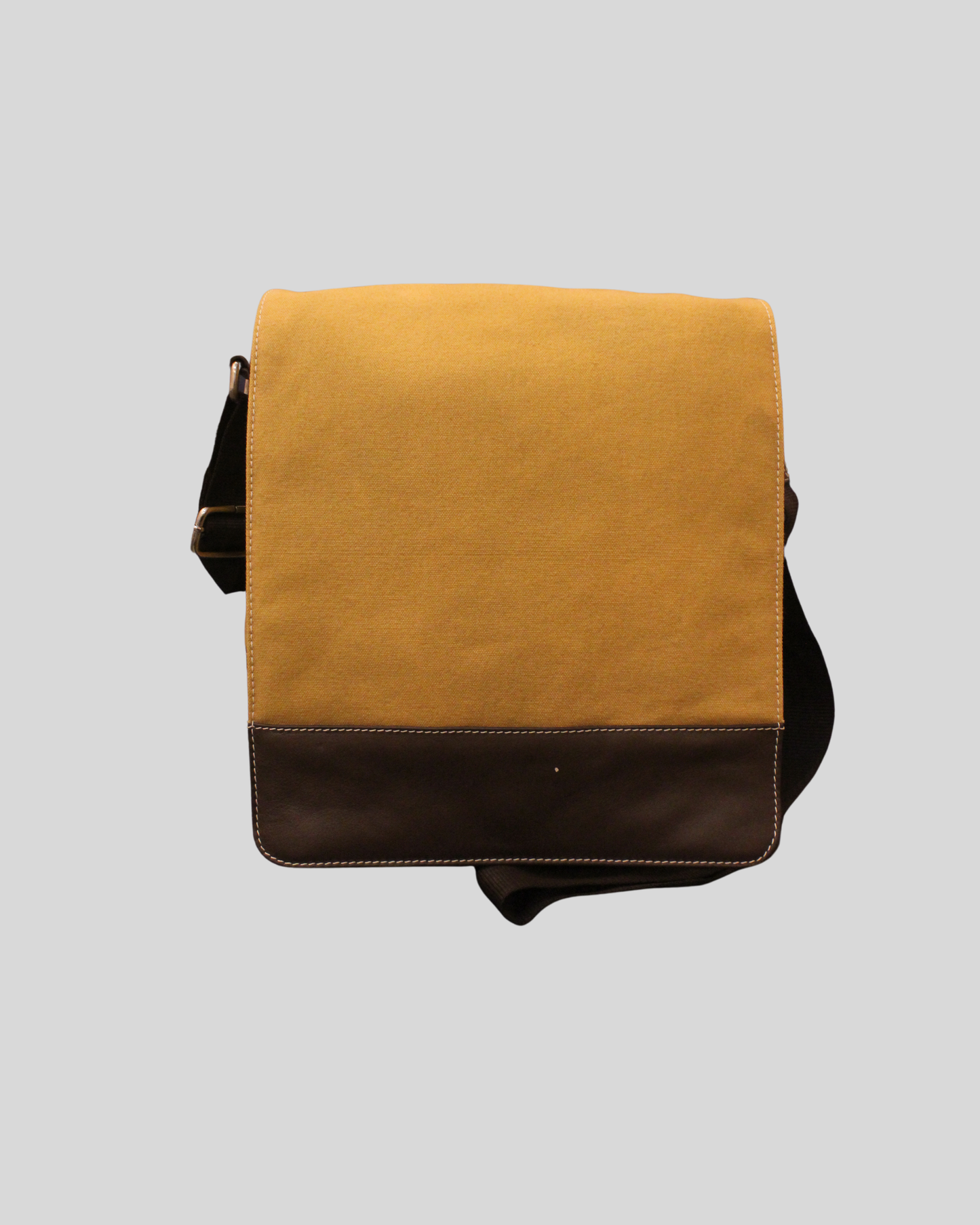 Sac messenger beige et marron en tissu et cuir
