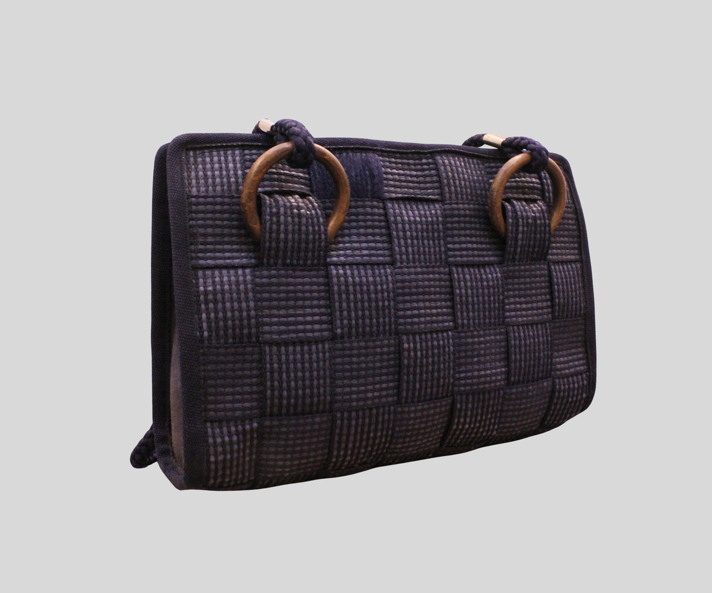 Sac tressé bleu Made in Italy en tissu et cuir
