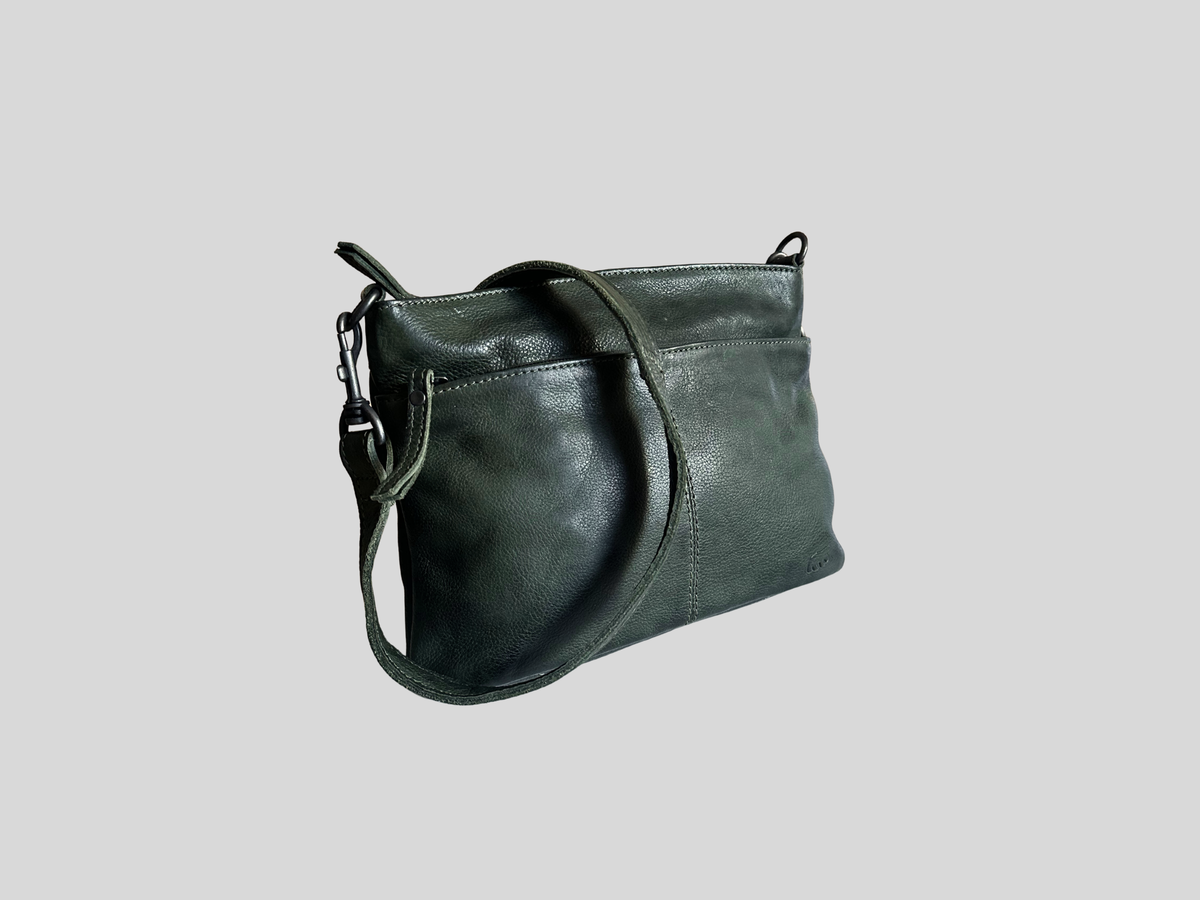 🇳🇱 Bear Design – Sac bandoulière vert foncé en cuir véritable multi-poches