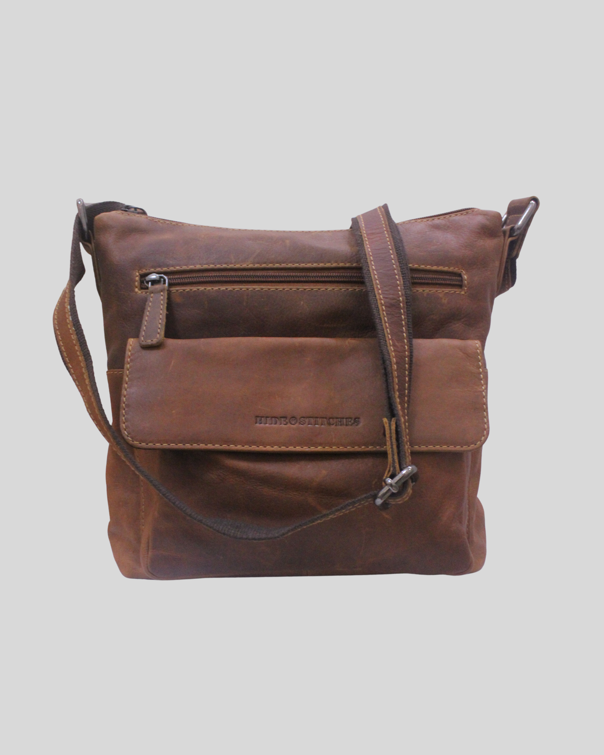Hide & Stitches – Sac bandoulière cognac en cuir véritable