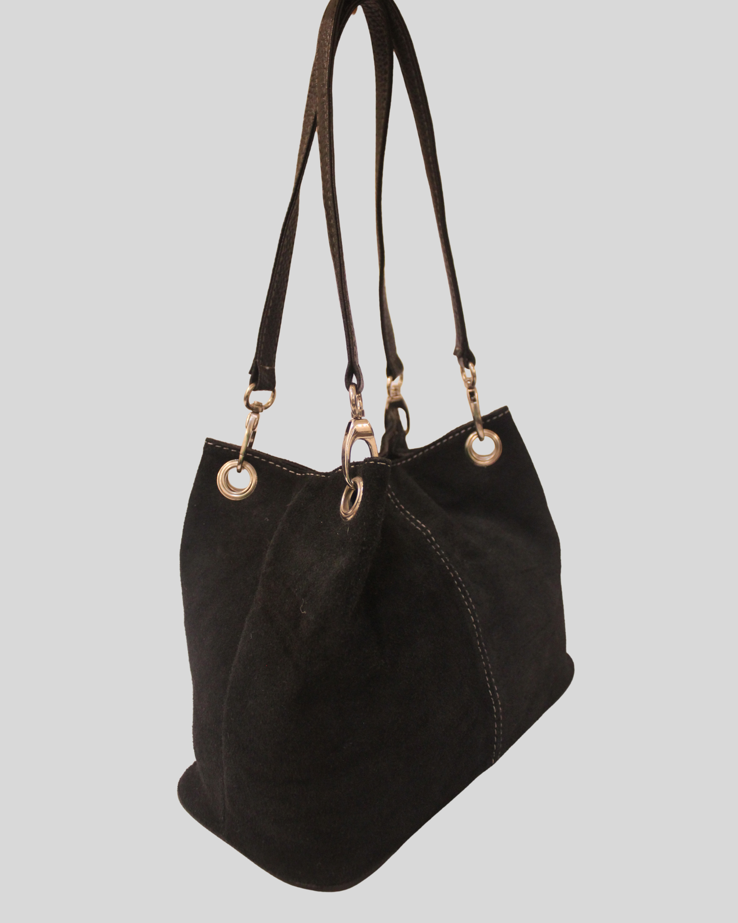 Sac Cabas / Seau en Daim Noir – Surpiqûres Contrastées