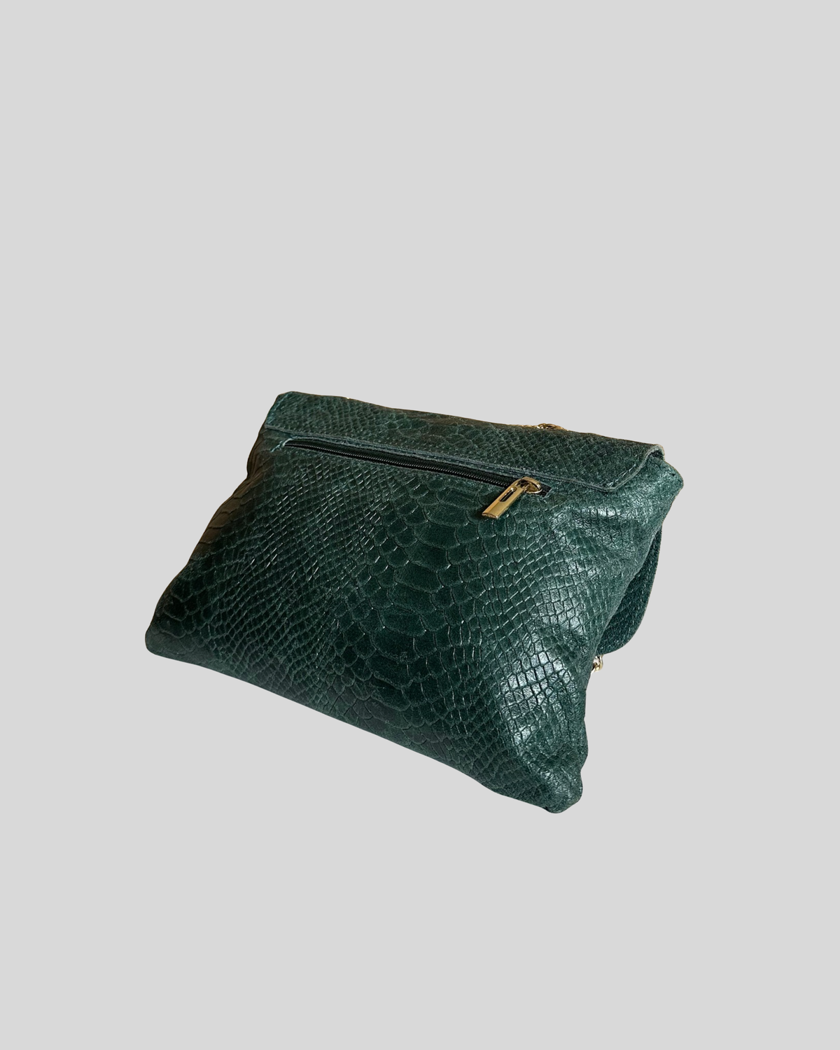 🇮🇹 Sac bandoulière vert foncé effet python en cuir véritable à abeille dorée – Made in Italy