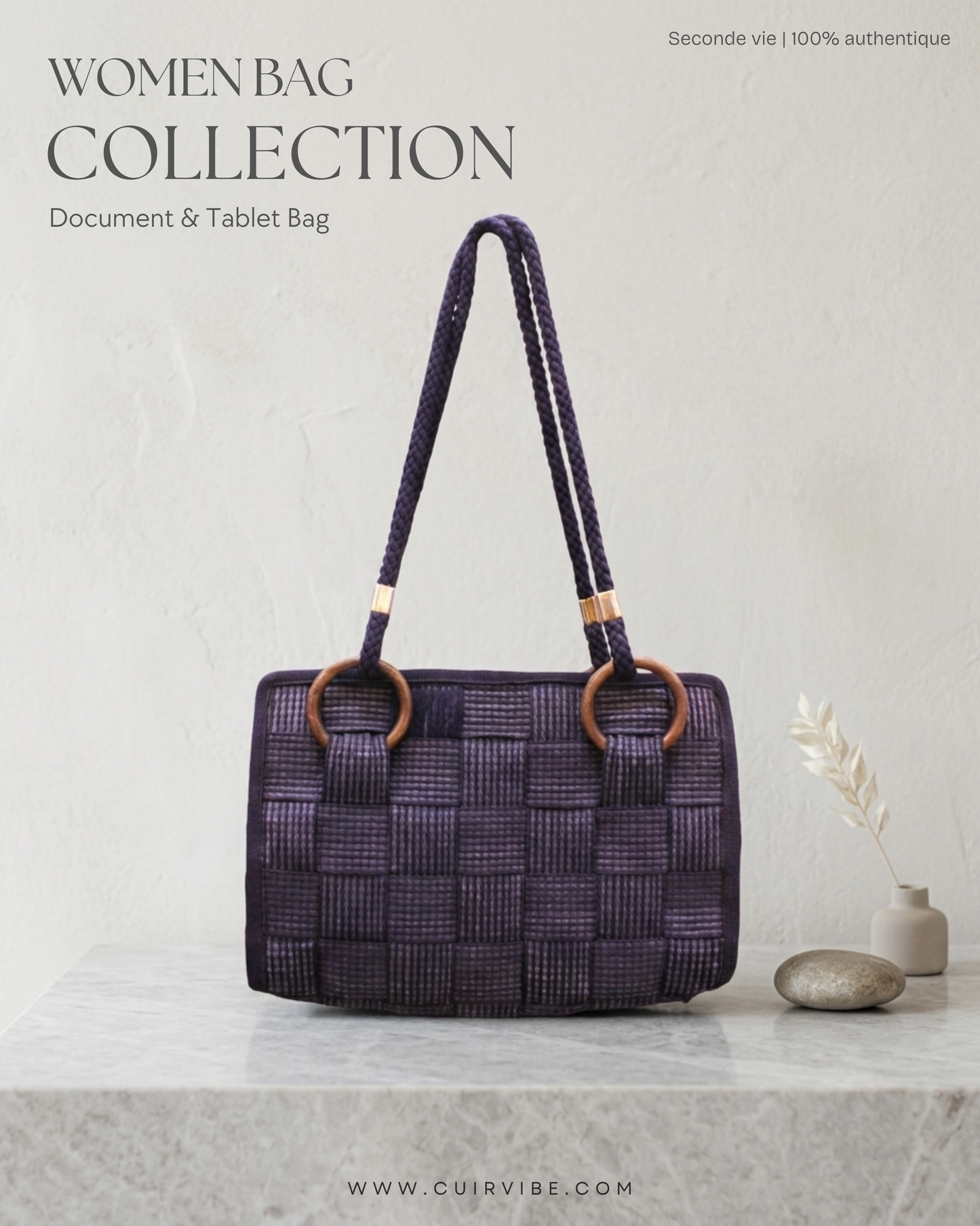 Sac tressé bleu Made in Italy en tissu et cuir