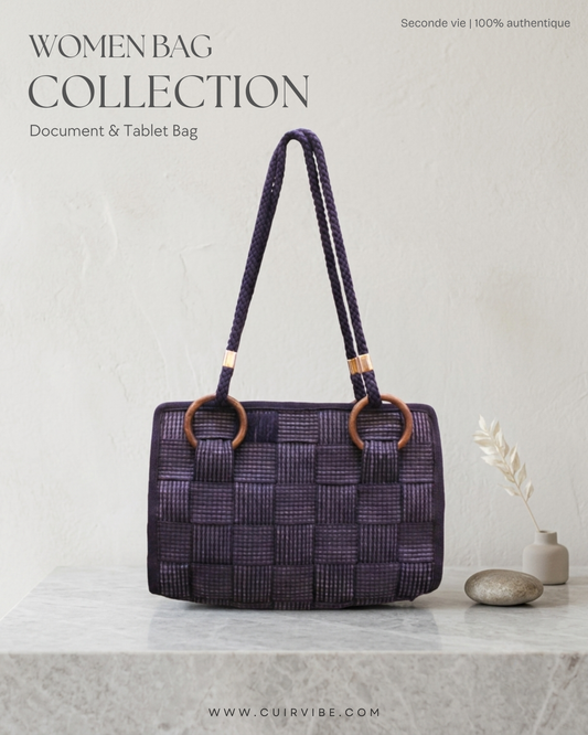Sac tressé bleu Made in Italy en tissu et cuir