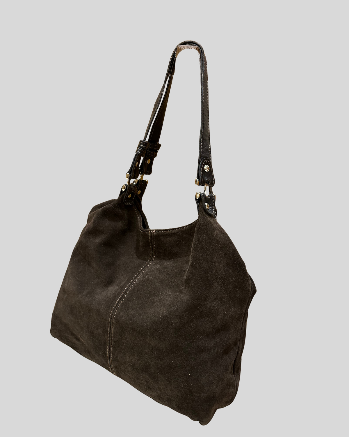 🇮🇹 Borse in Pelle – Grand sac épaule marron en daim véritable – Made in Italy