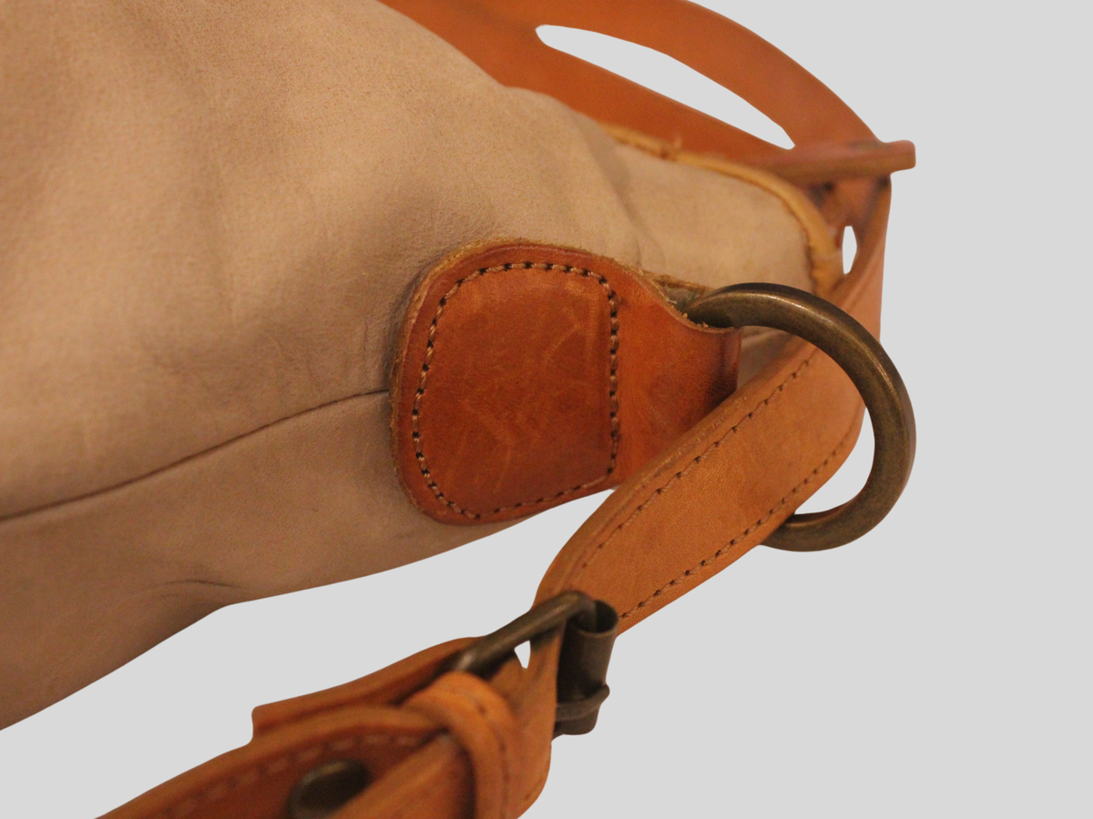 Sac convertible bicolore beige et camel en cuir véritable