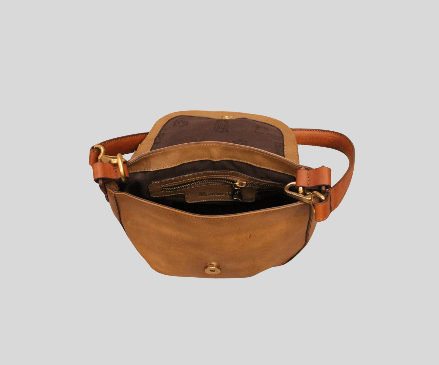 Sac bandoulière Massimo Dutti camel en cuir véritable
