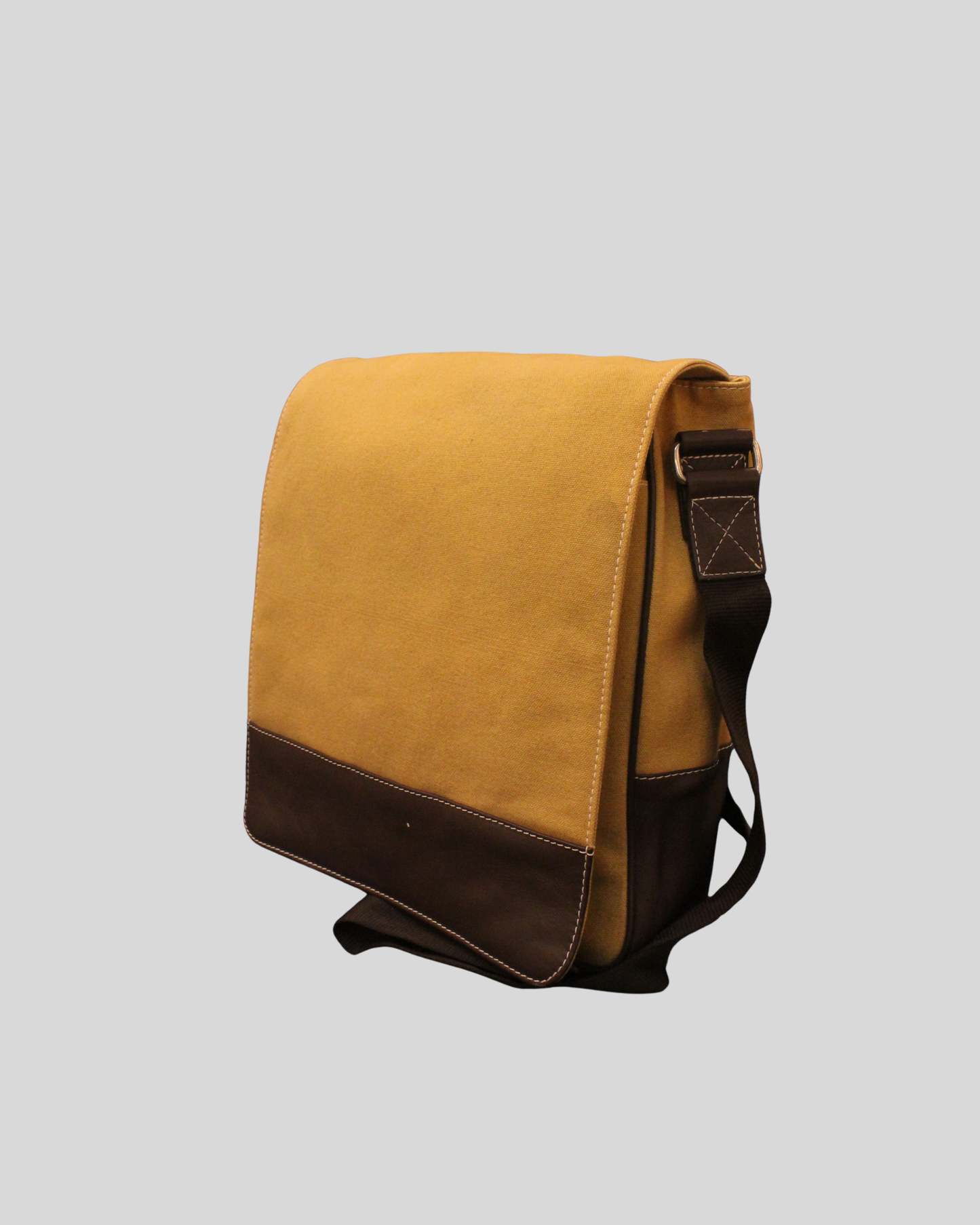 Sac messenger beige et marron en tissu et cuir