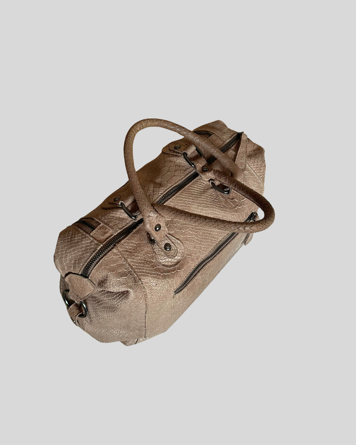 🇮🇹 Sac à main taupe effet python en cuir véritable – Made in Italy