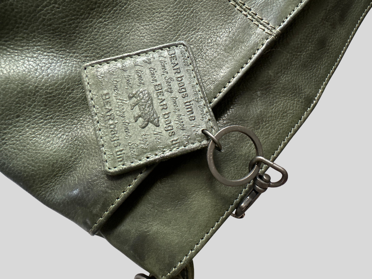🇳🇱 Bear Design – Sac bandoulière vert foncé en cuir véritable multi-poches