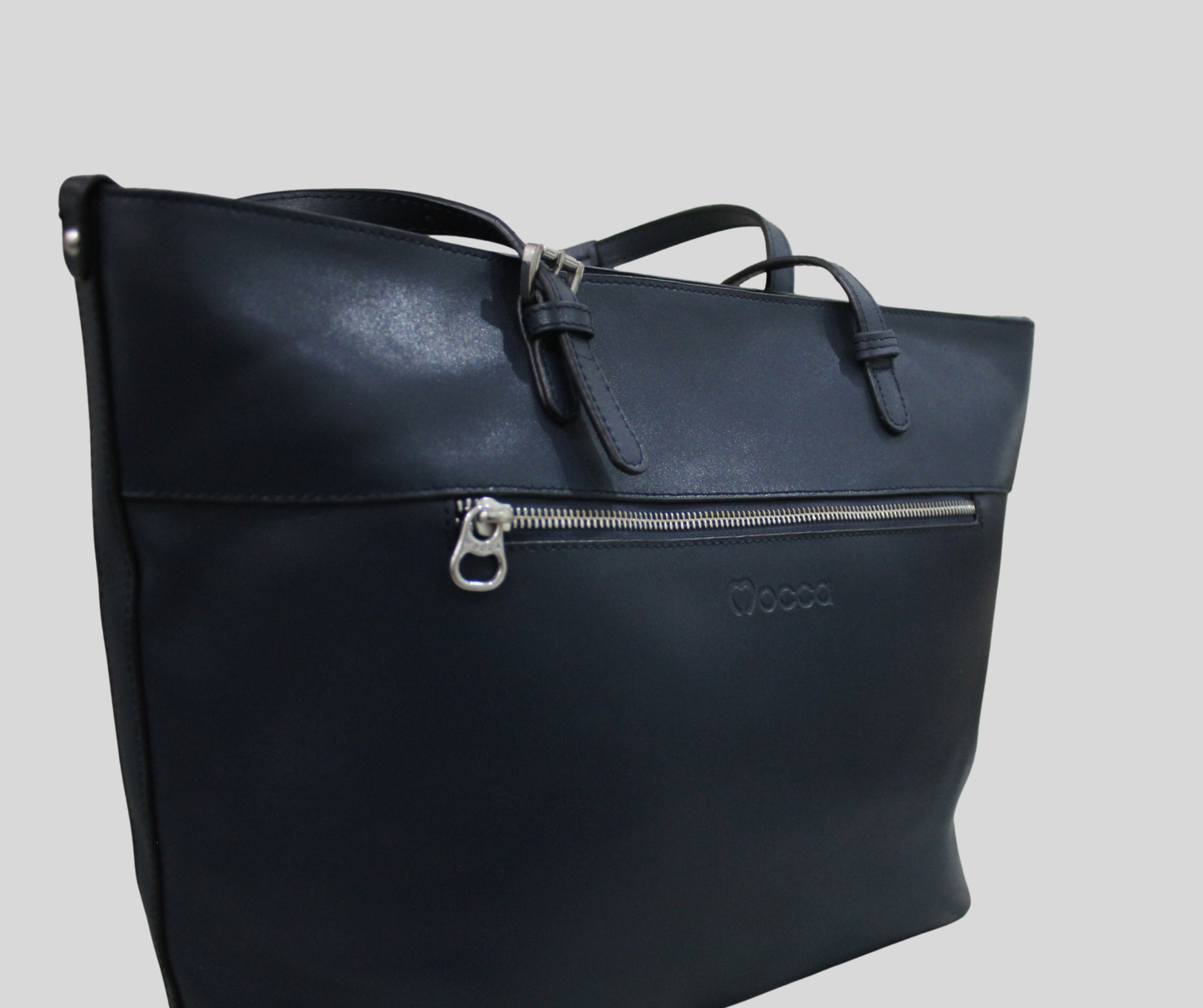 Sac shopping Mocca en cuir bleu marine