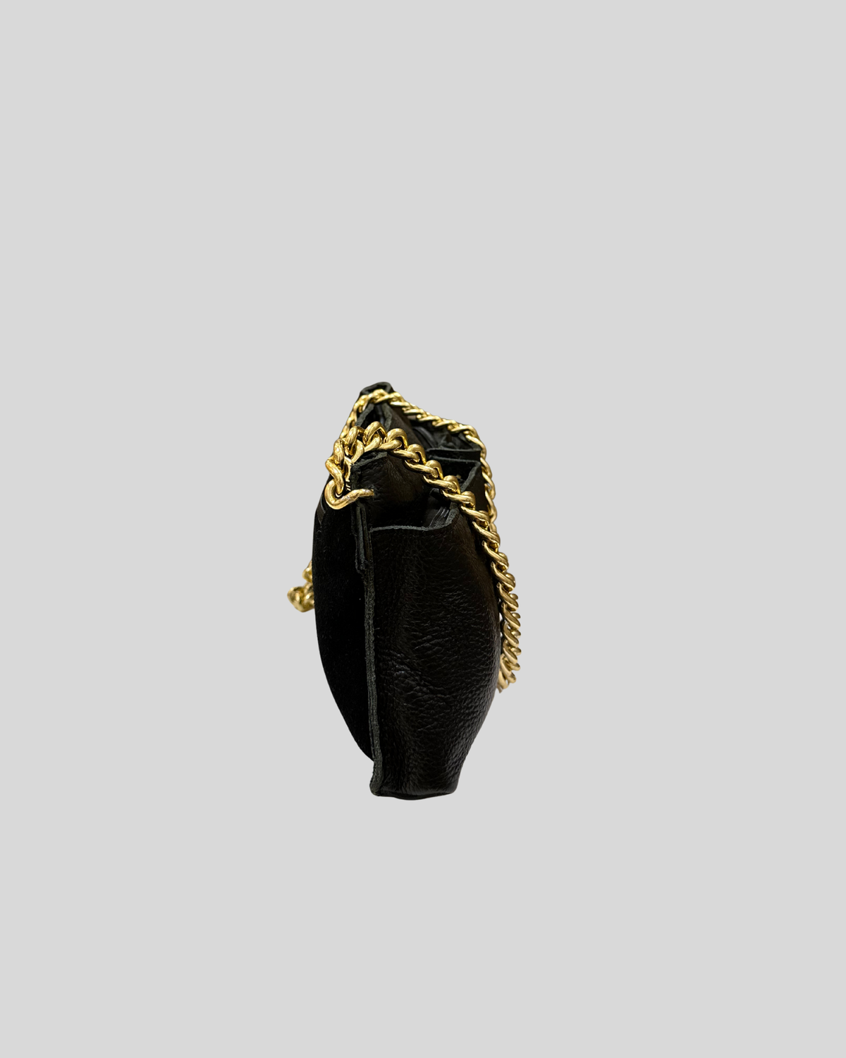 Sac épaule noir en cuir véritable et daim à chaîne dorée
