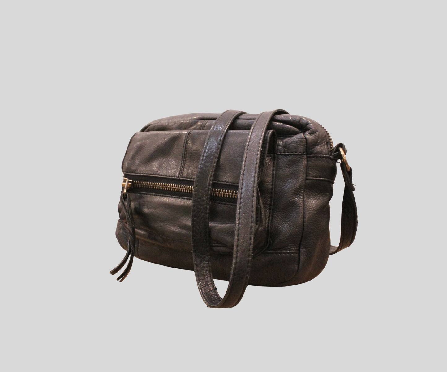 Petit sac bandoulière Pieces noir en cuir véritable