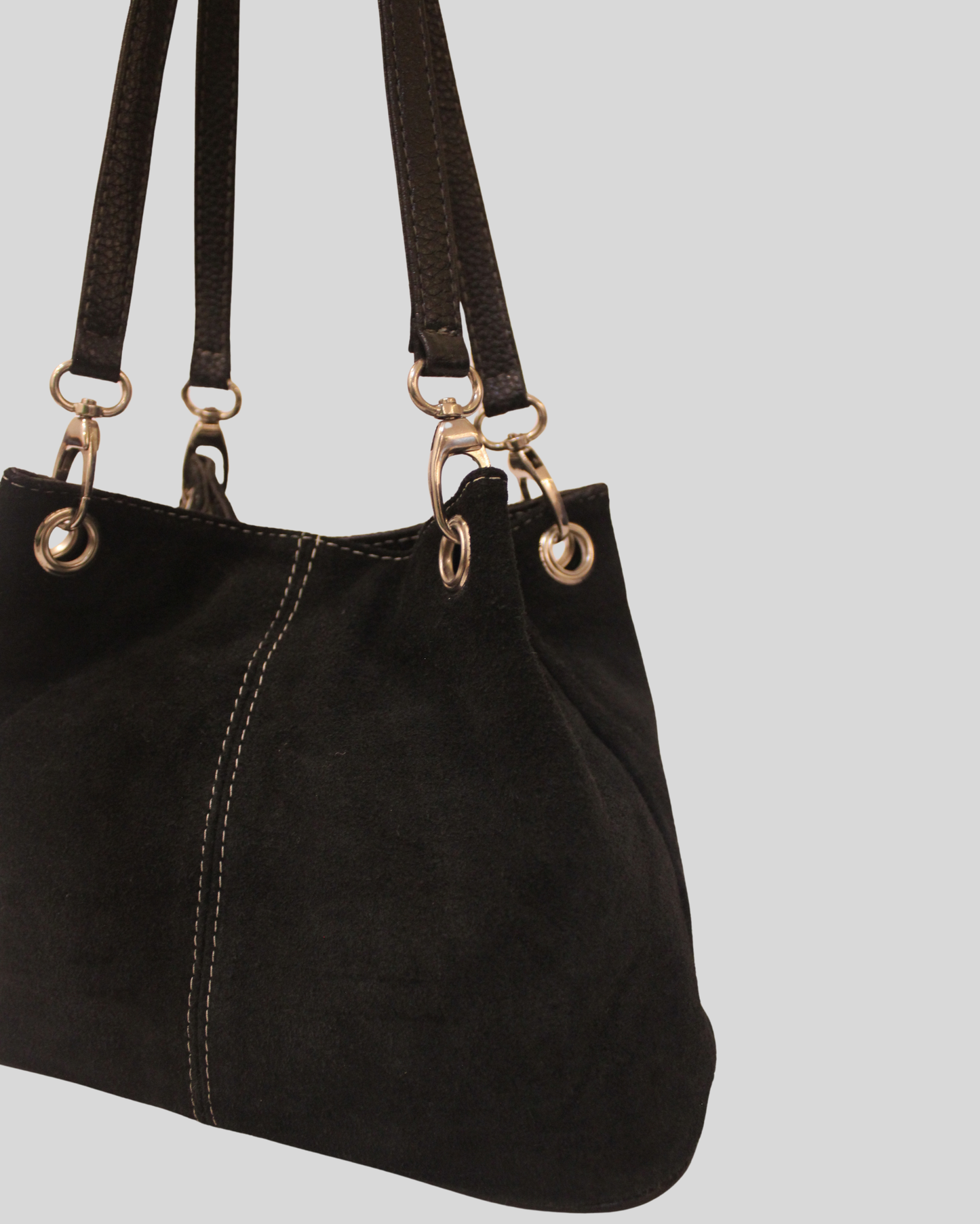 Sac Cabas / Seau en Daim Noir – Surpiqûres Contrastées