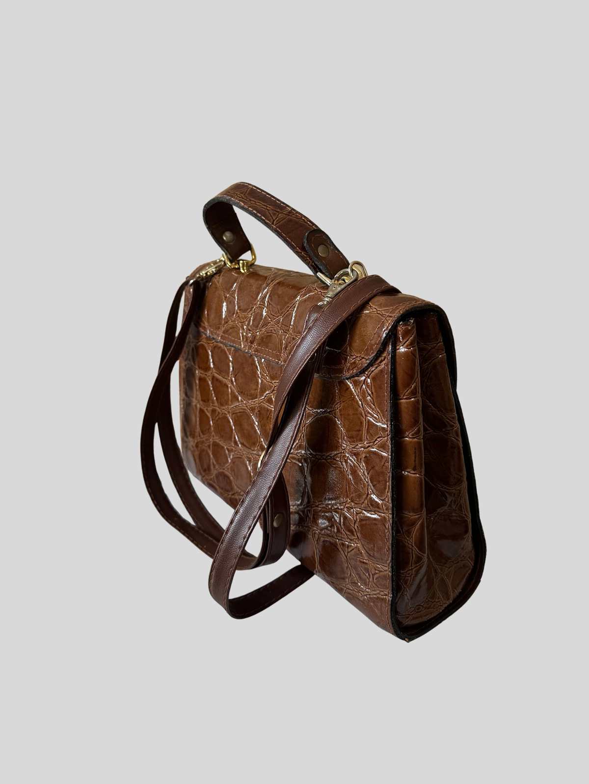 La Toscana – Sac à main marron effet croco à poignée et bandoulière