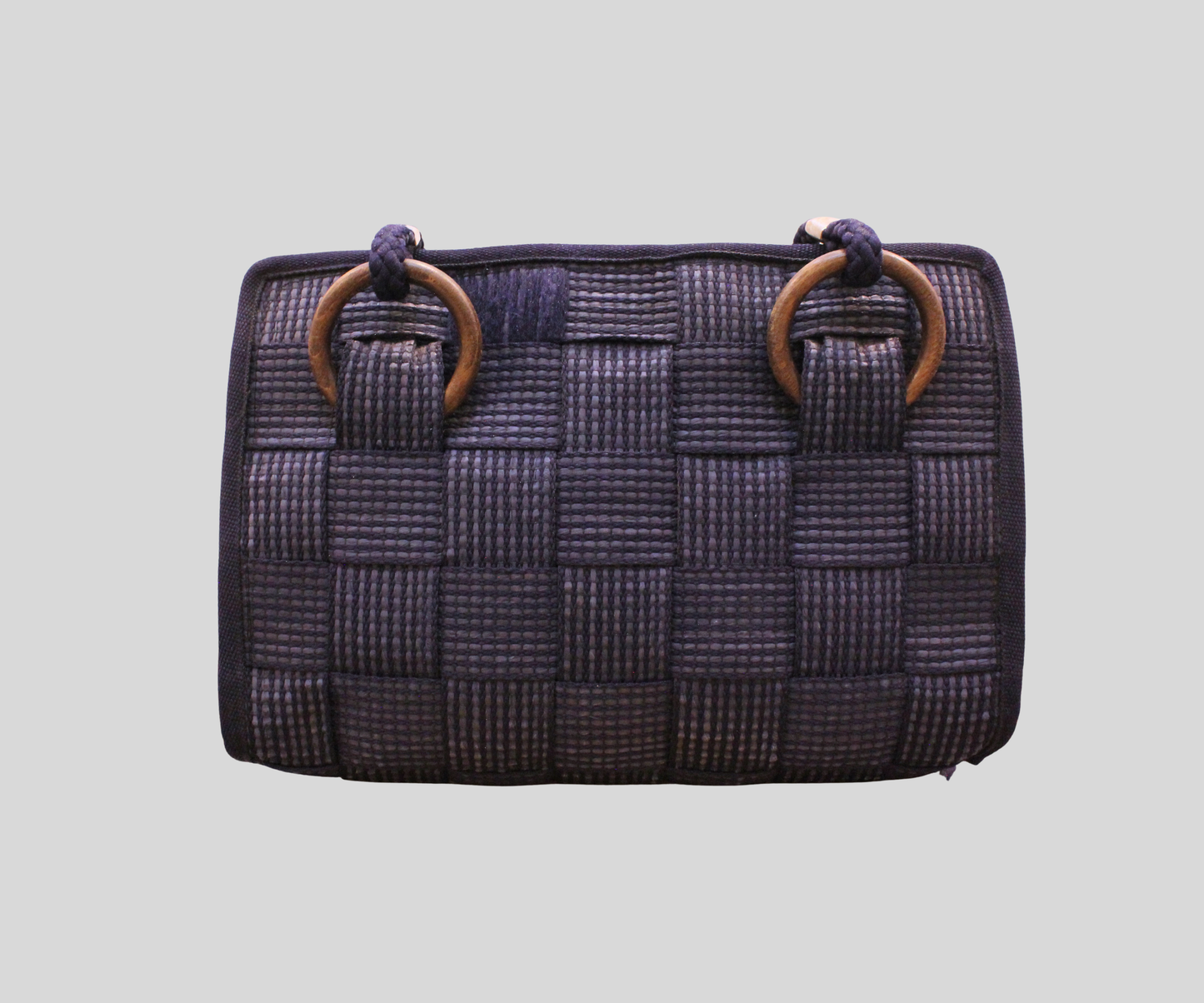 Sac tressé bleu Made in Italy en tissu et cuir