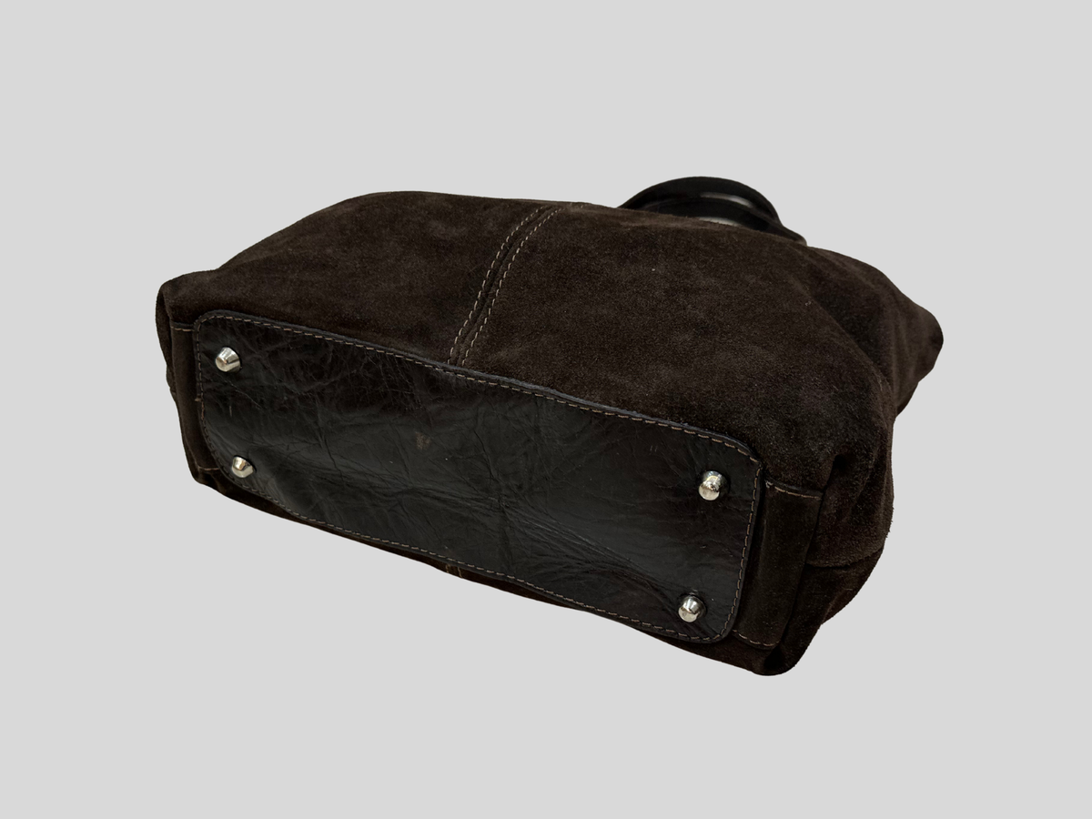 🇮🇹 Borse in Pelle – Grand sac épaule marron en daim véritable – Made in Italy