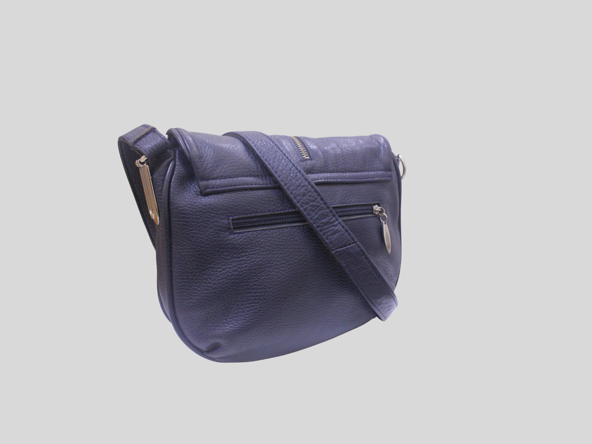 Sac bandoulière A. Valentino bleu nuit en cuir véritable à pompon