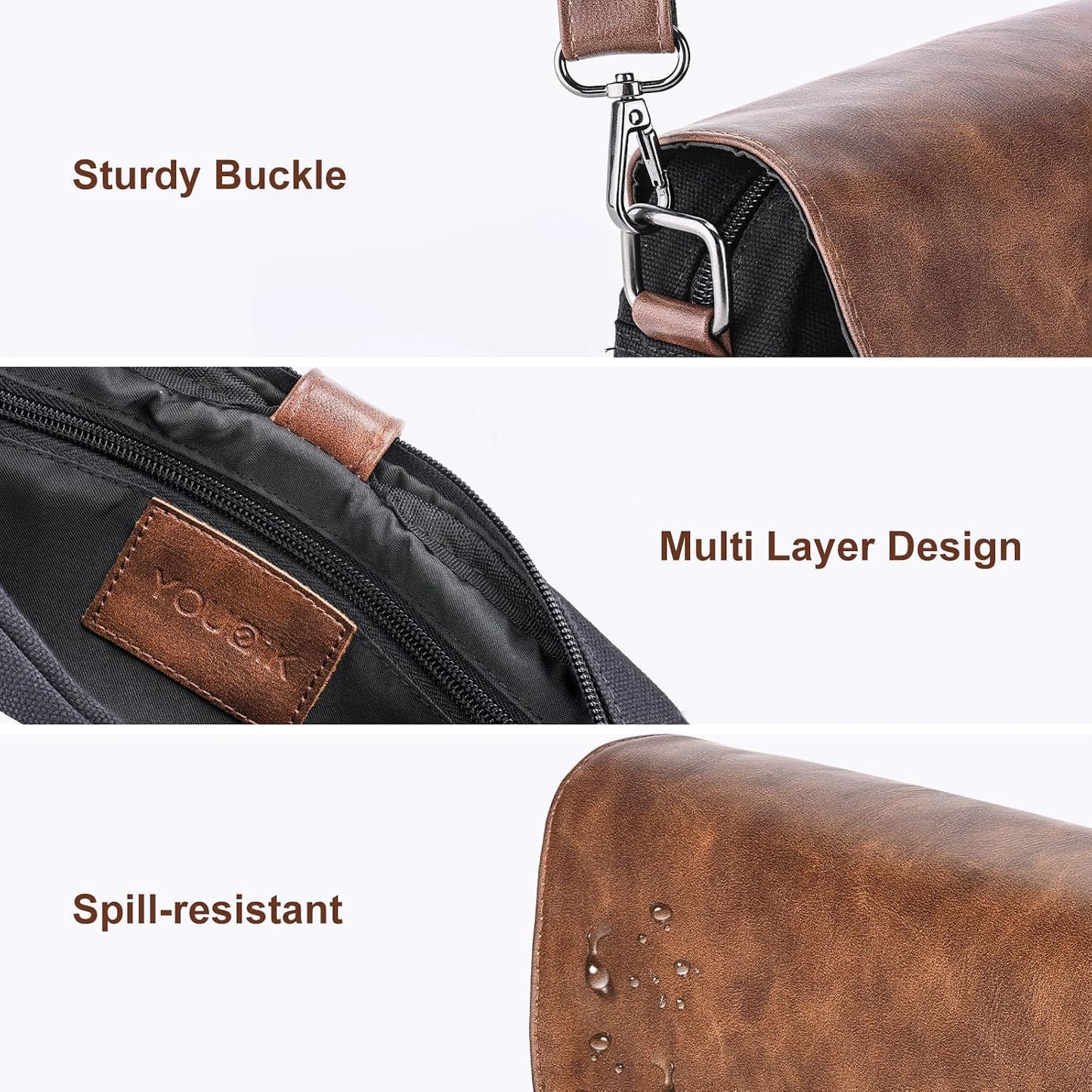 Sac bandoulière Younik marron et noir en cuir et tissu