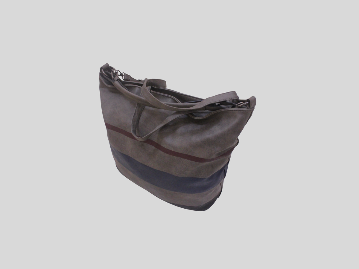 Sac épaule gris à rayures bleu marine et bordeaux – double porté