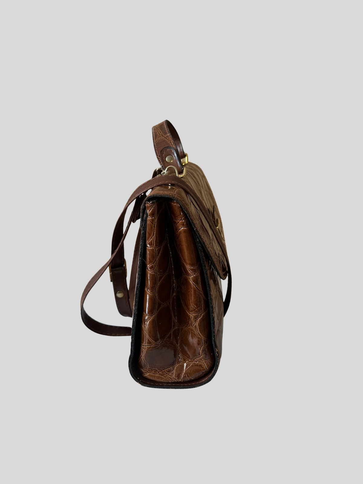 La Toscana – Sac à main marron effet croco à poignée et bandoulière