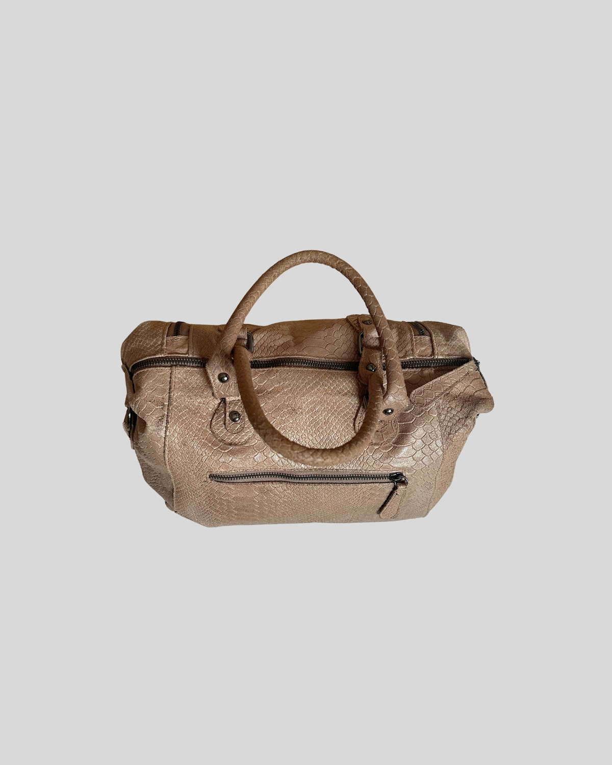 🇮🇹 Sac à main taupe effet python en cuir véritable – Made in Italy