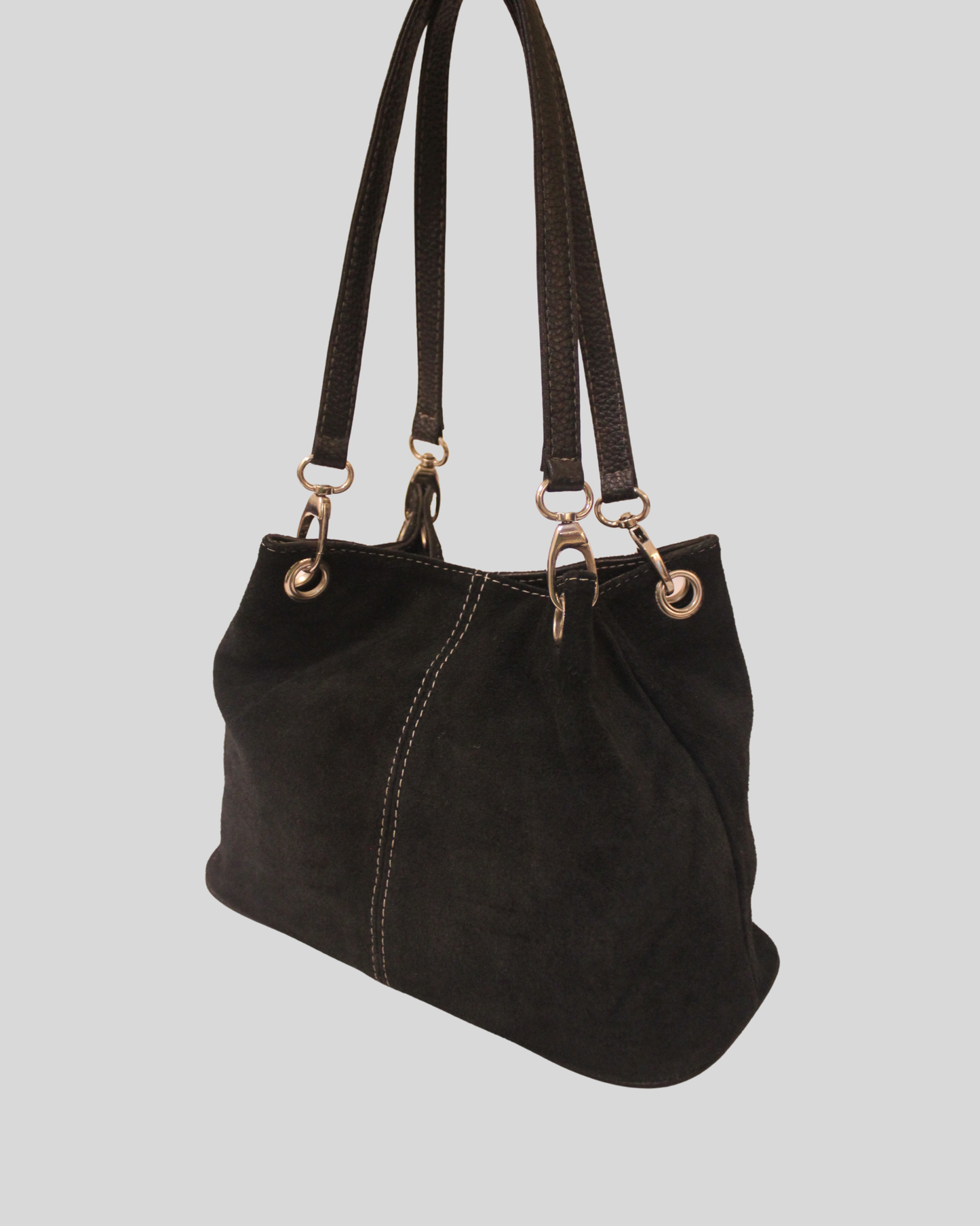 Sac Cabas / Seau en Daim Noir – Surpiqûres Contrastées