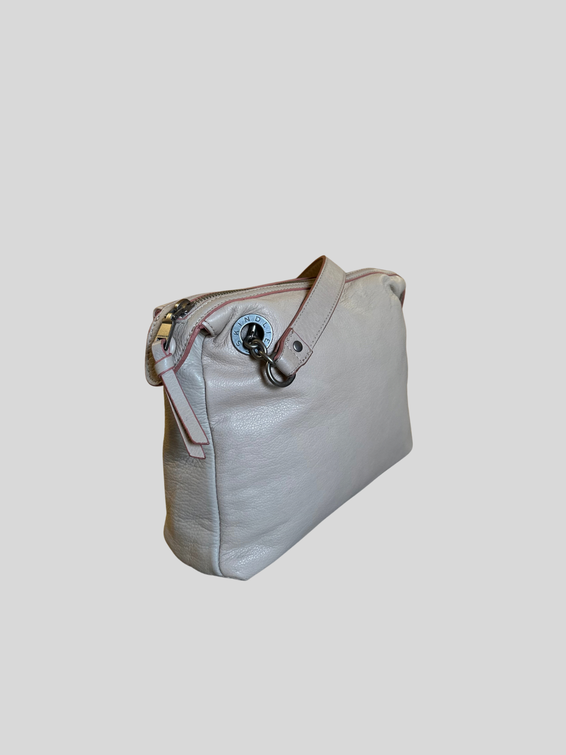 🇩🇪 Liebeskind Berlin – Sac bandoulière beige clair en cuir véritable à liserés roses