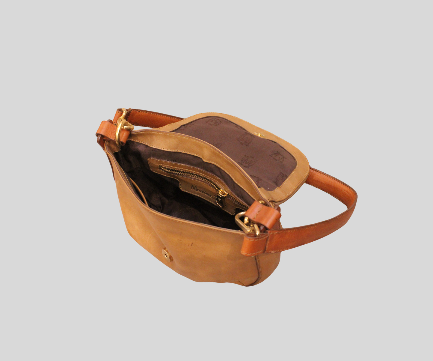 Sac bandoulière Massimo Dutti camel en cuir véritable