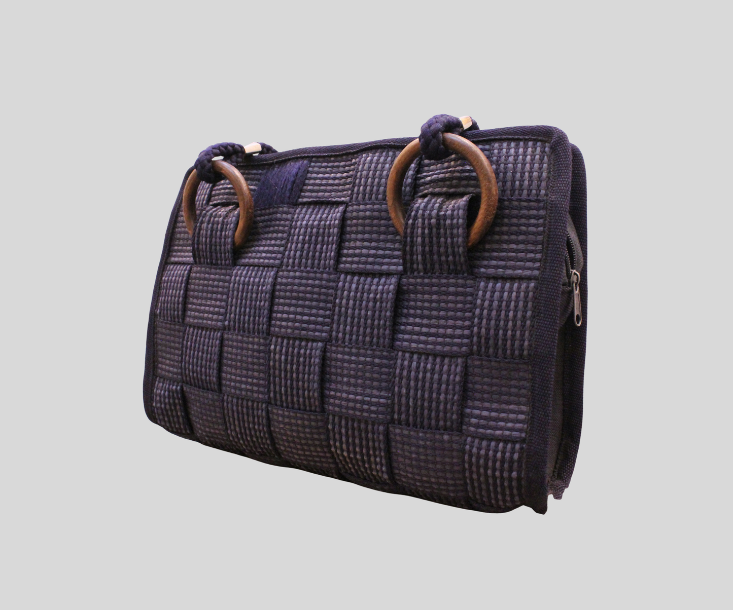 Sac tressé bleu Made in Italy en tissu et cuir