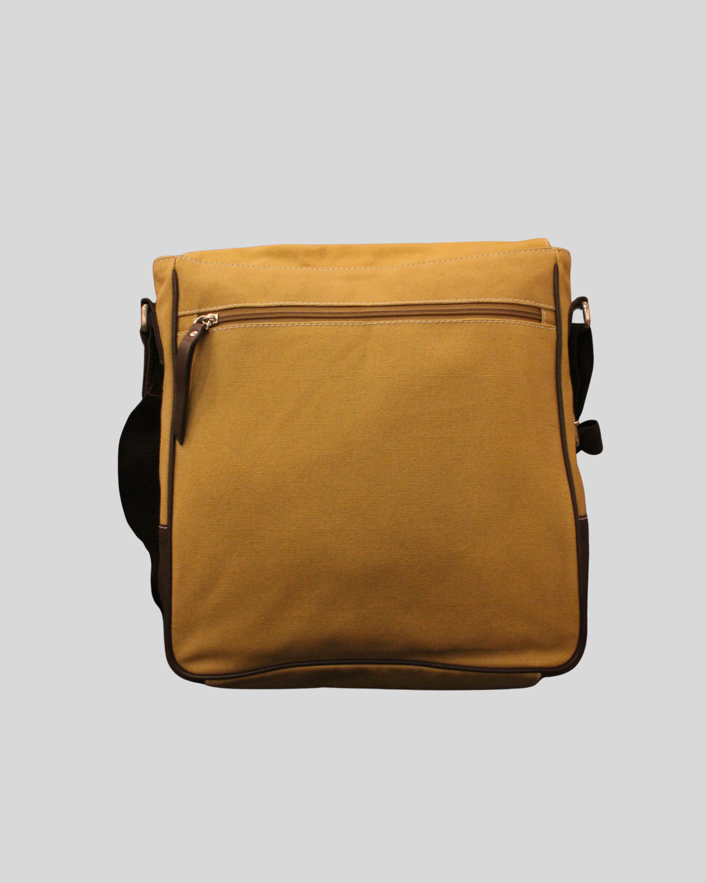 Sac messenger beige et marron en tissu et cuir