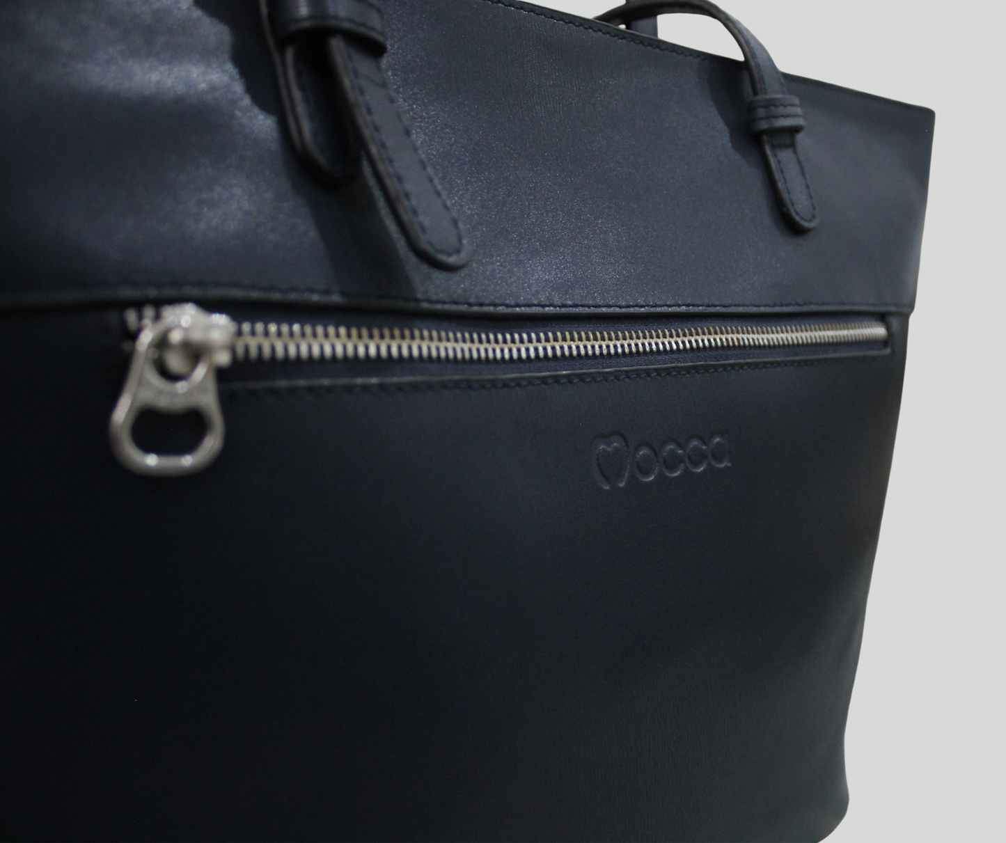 Sac shopping Mocca en cuir bleu marine