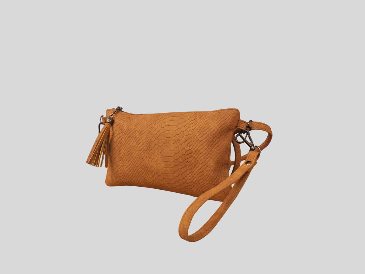 Sac Beagles cognac effet reptile – bandoulière & pochette