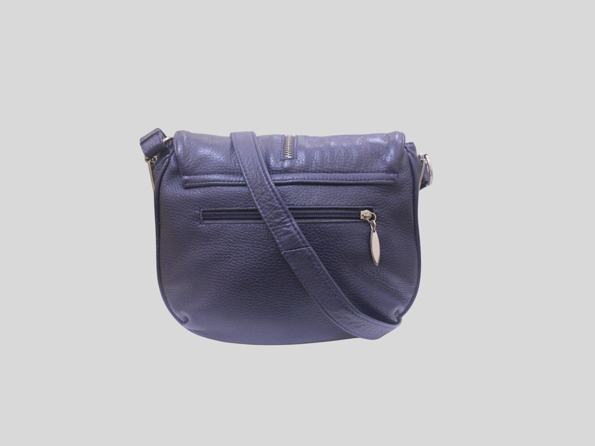Sac bandoulière A. Valentino bleu nuit en cuir véritable à pompon