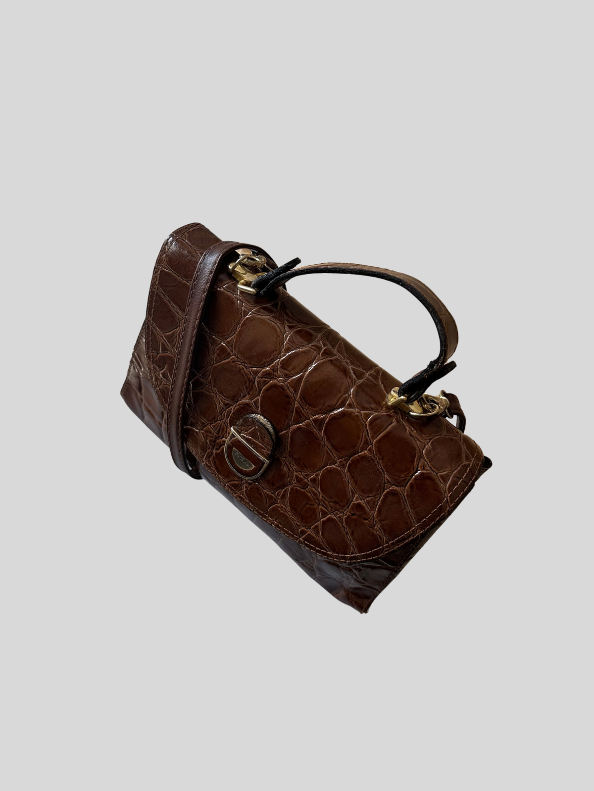 La Toscana – Sac à main marron effet croco à poignée et bandoulière