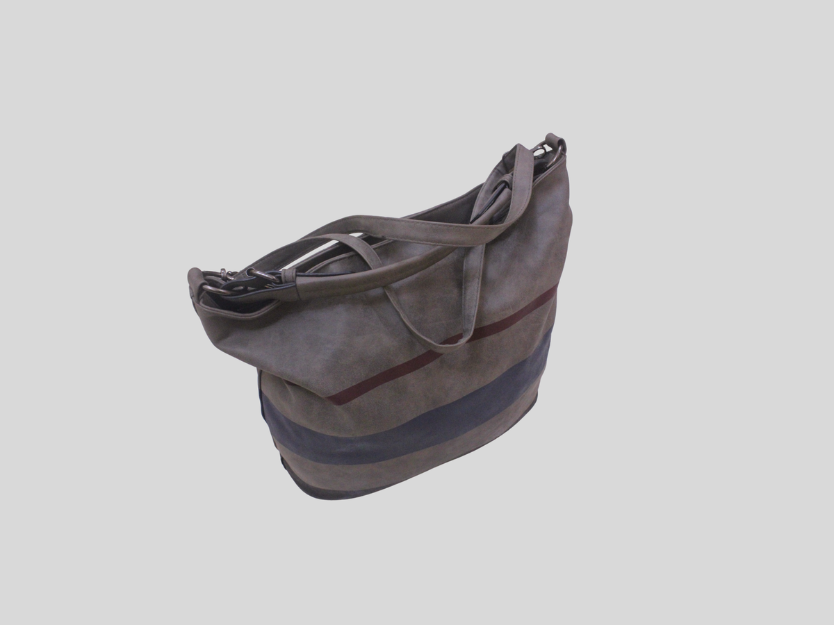 Sac épaule gris à rayures bleu marine et bordeaux – double porté