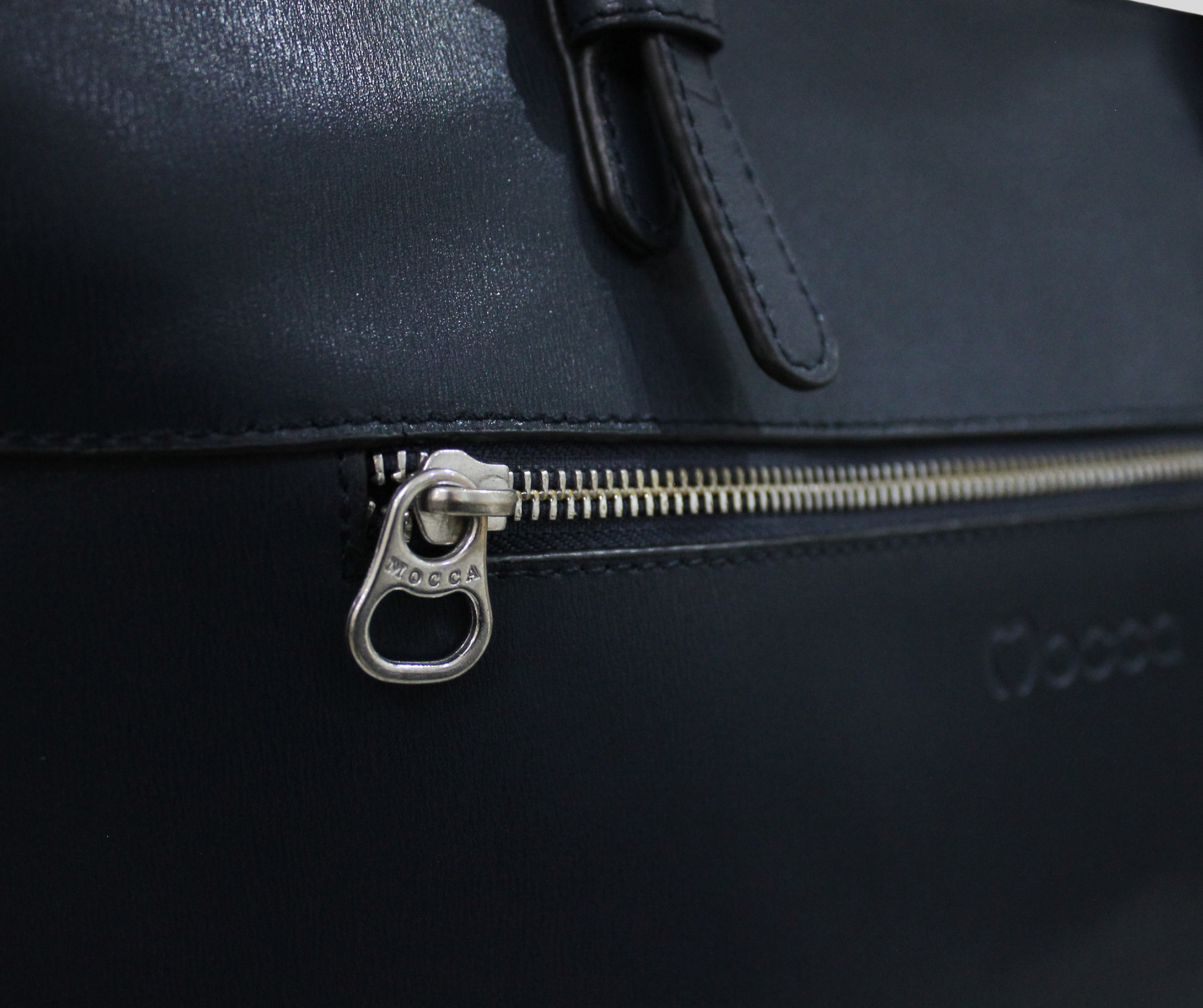 Sac shopping Mocca en cuir bleu marine