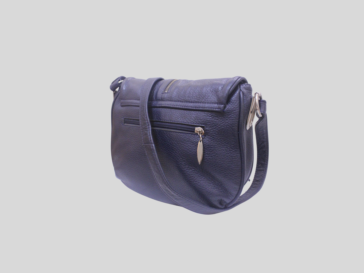 Sac bandoulière A. Valentino bleu nuit en cuir véritable à pompon