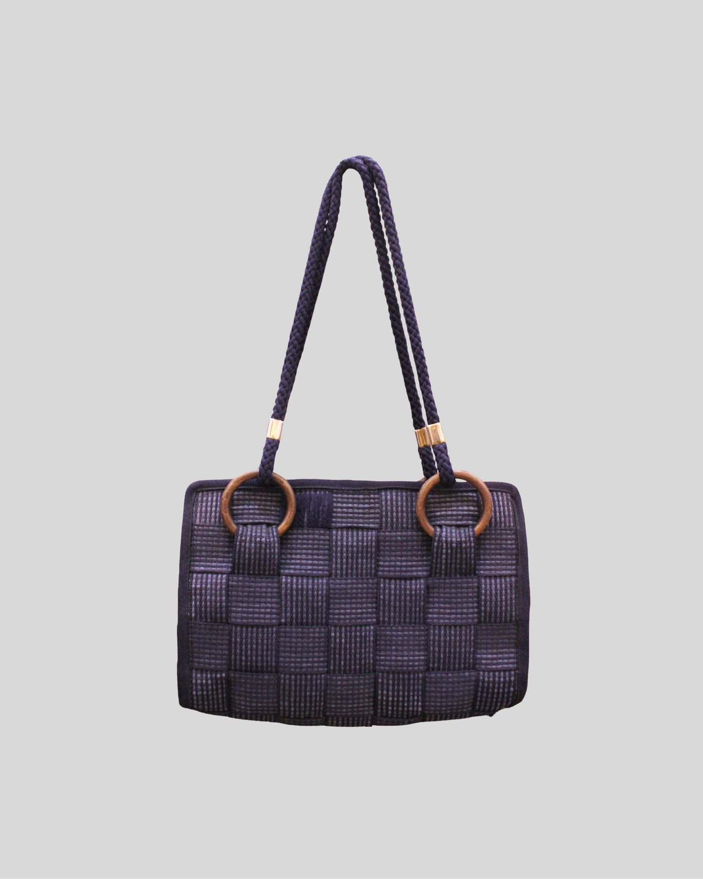 Sac tressé bleu Made in Italy en tissu et cuir