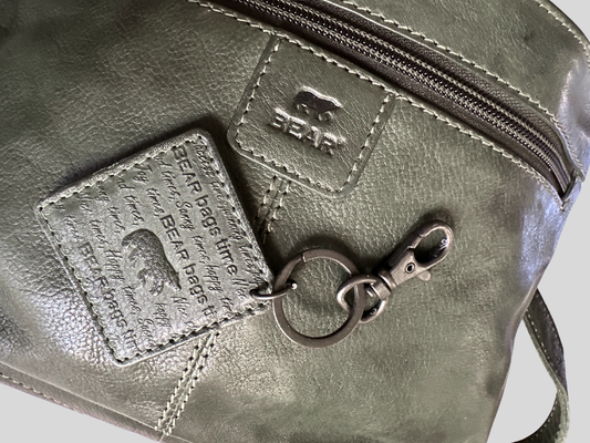 🇳🇱 Bear Design – Sac bandoulière vert foncé en cuir véritable multi-poches