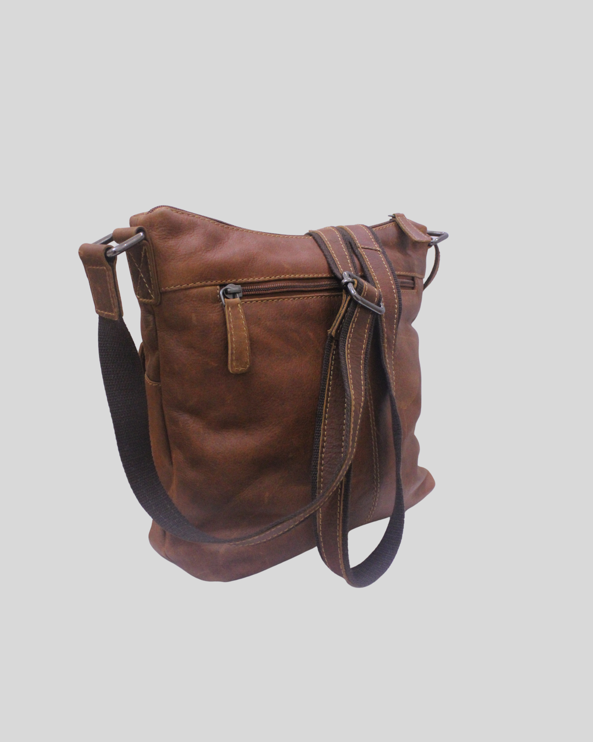 Hide & Stitches – Sac bandoulière cognac en cuir véritable