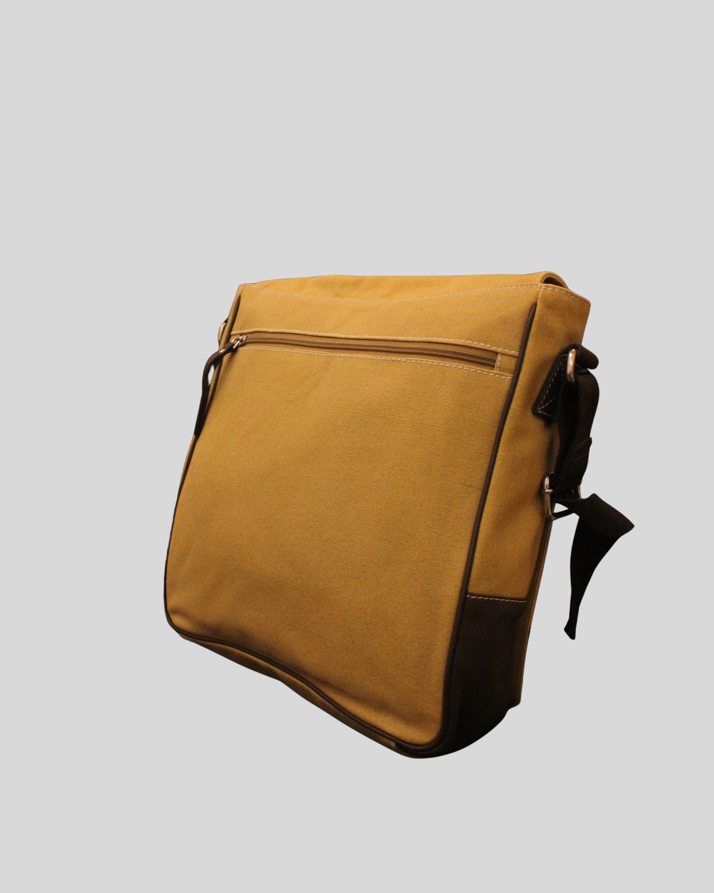 Sac messenger beige et marron en tissu et cuir