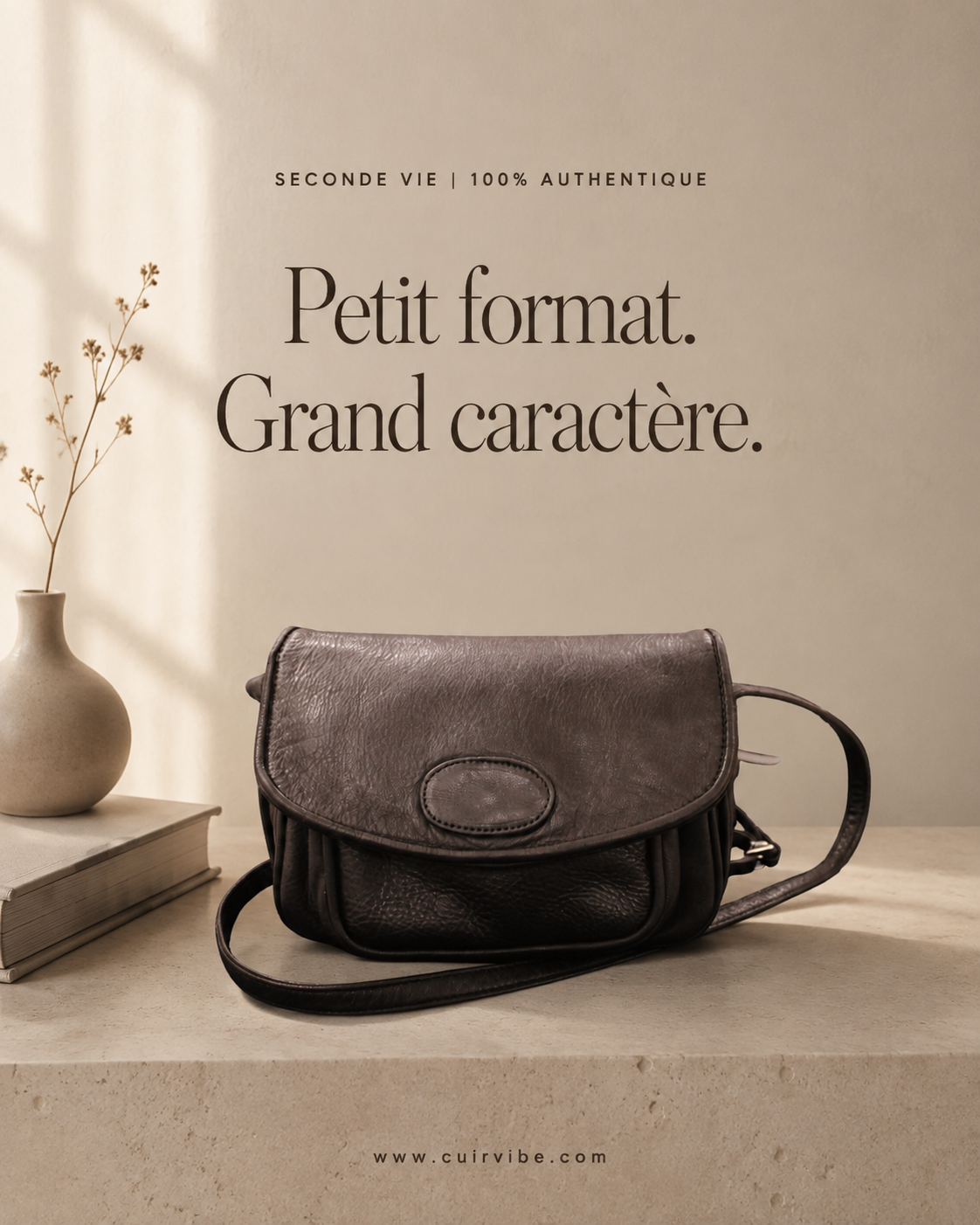 Petit sac à bandoulière noir en cuir véritable