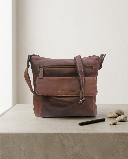 Hide & Stitches – Sac bandoulière cognac en cuir véritable