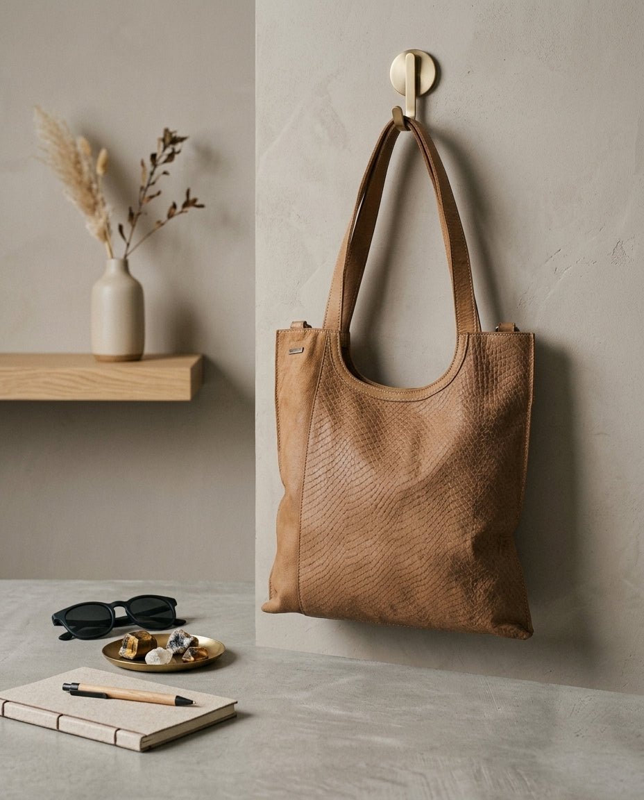 Sac cabas Justified marron effet python en cuir véritable